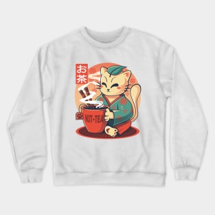 Kit-tea- Cute japanese cat drinking tea Crewneck Sweatshirt